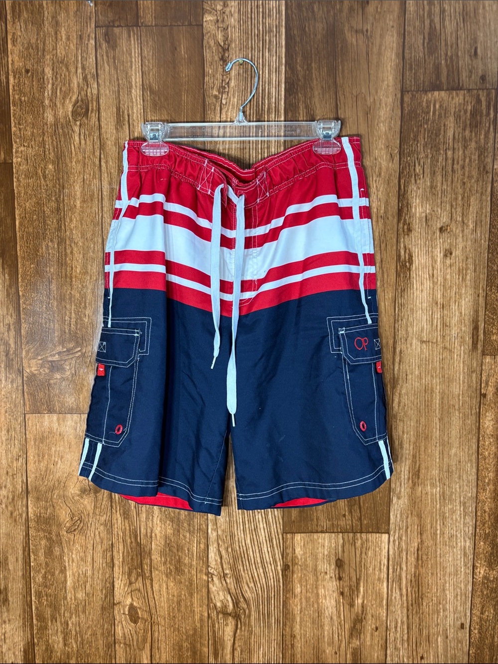 OP Red, White & Navy Striped Men's Board Shorts